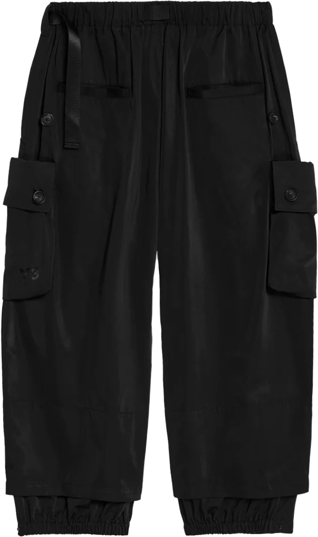 Y-3: Black Cuffed Twill Pants - 1