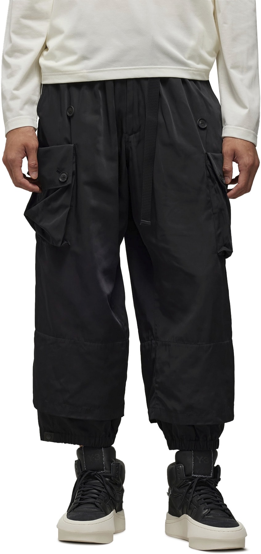 Y-3: Black Cuffed Twill Pants - 3