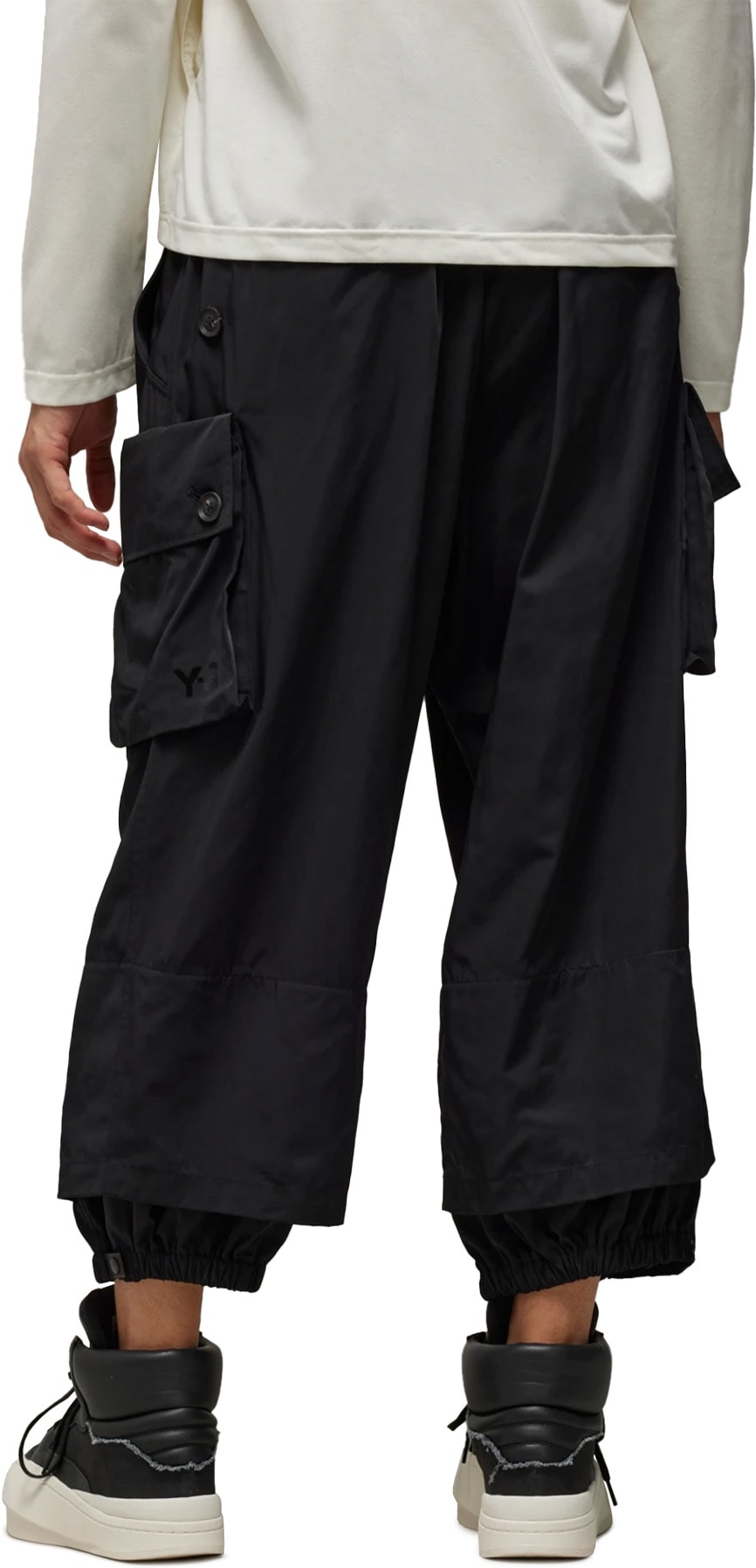 Y-3: Black Cuffed Twill Pants - 4