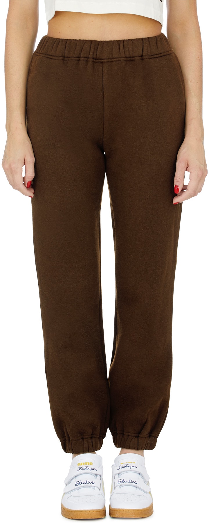 influenceu: Brown Fleece Sweatpants - 1