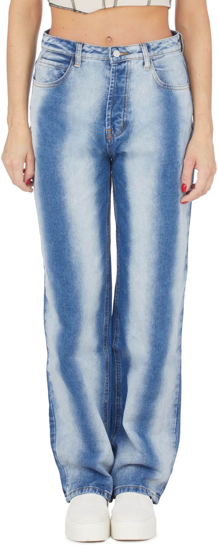 influenceu: Blue Flared Denim Jeans - 1