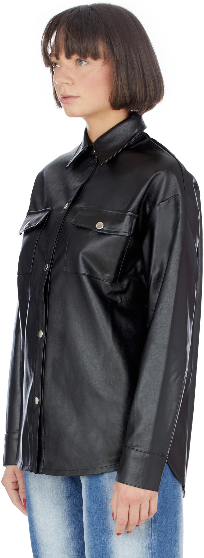 influenceu: Black Vegan Leather Shacket - 2