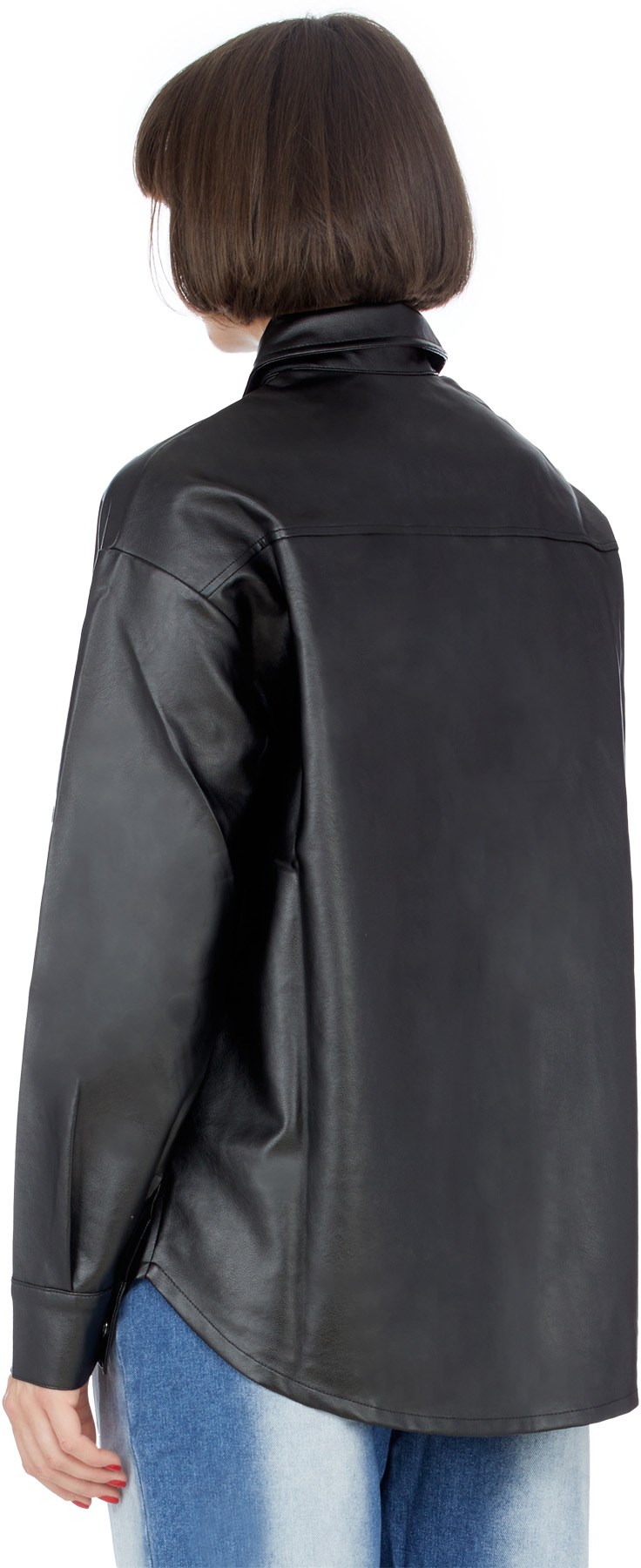 influenceu: Black Vegan Leather Shacket - 3