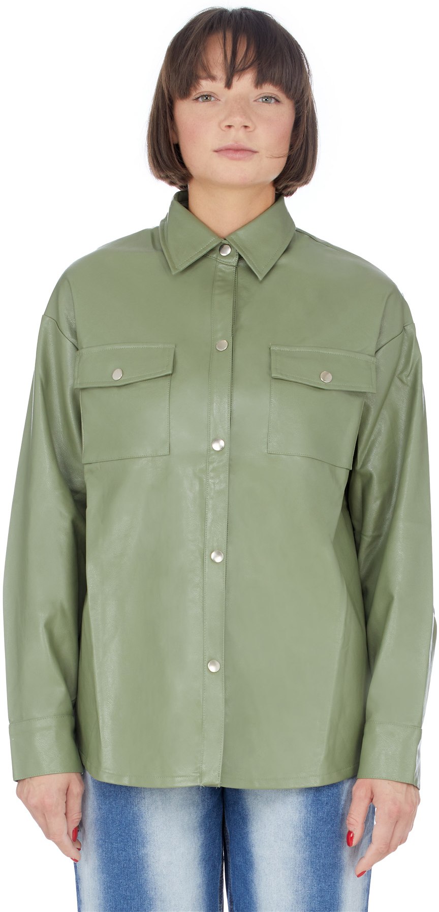 influenceu: Vert Vestes-Chemises en Faux Cuir Vert - 1