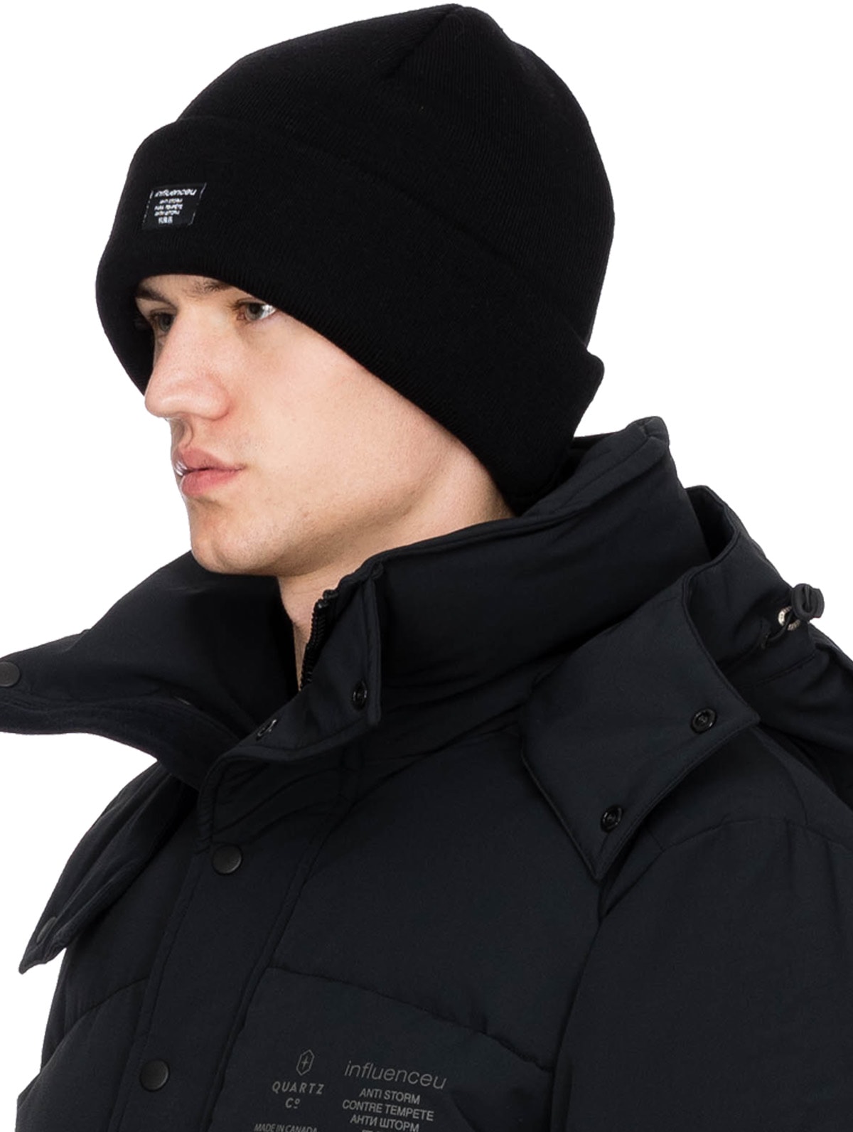 influenceu: Black 'Anti Storm' Four Layer Watch Cap - 2