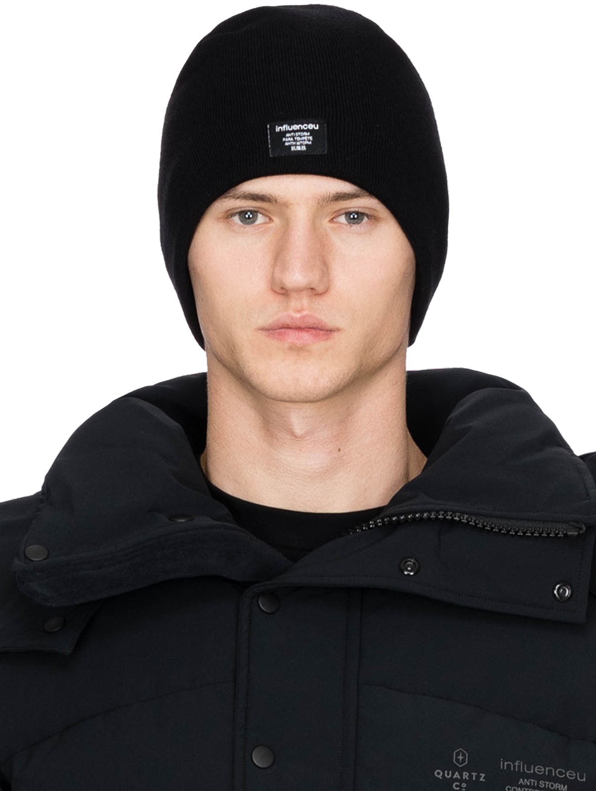 influenceu: Black 'Anti Storm' Fleece Lined Beanie - 1