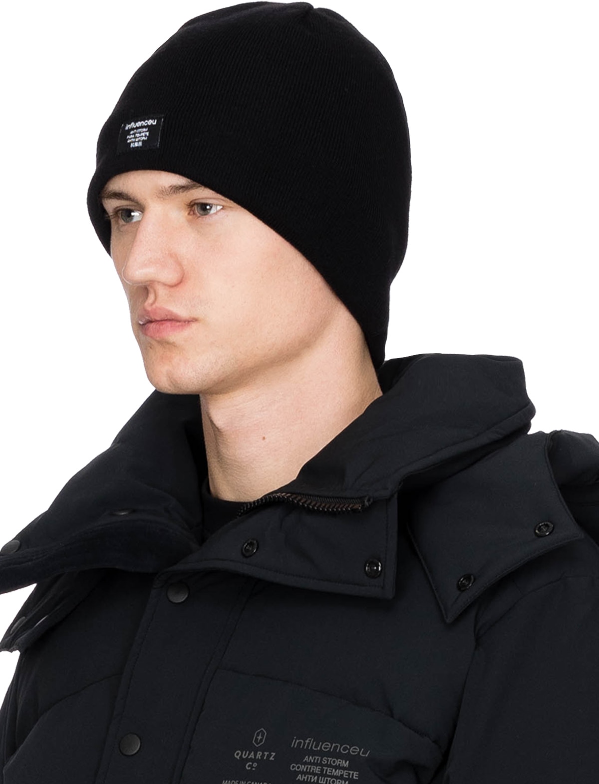 influenceu: Black 'Anti Storm' Fleece Lined Beanie - 2