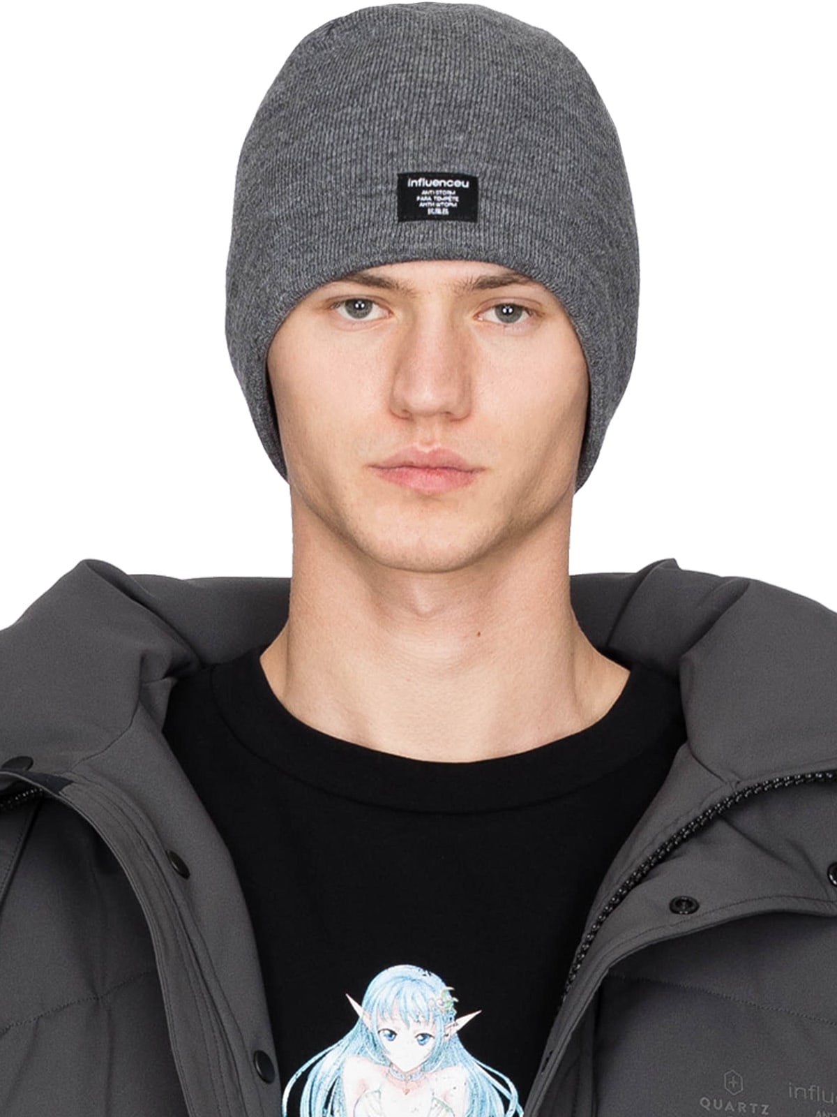 influenceu: Grey 'Anti Storm' Fleece Lined Beanie - 1