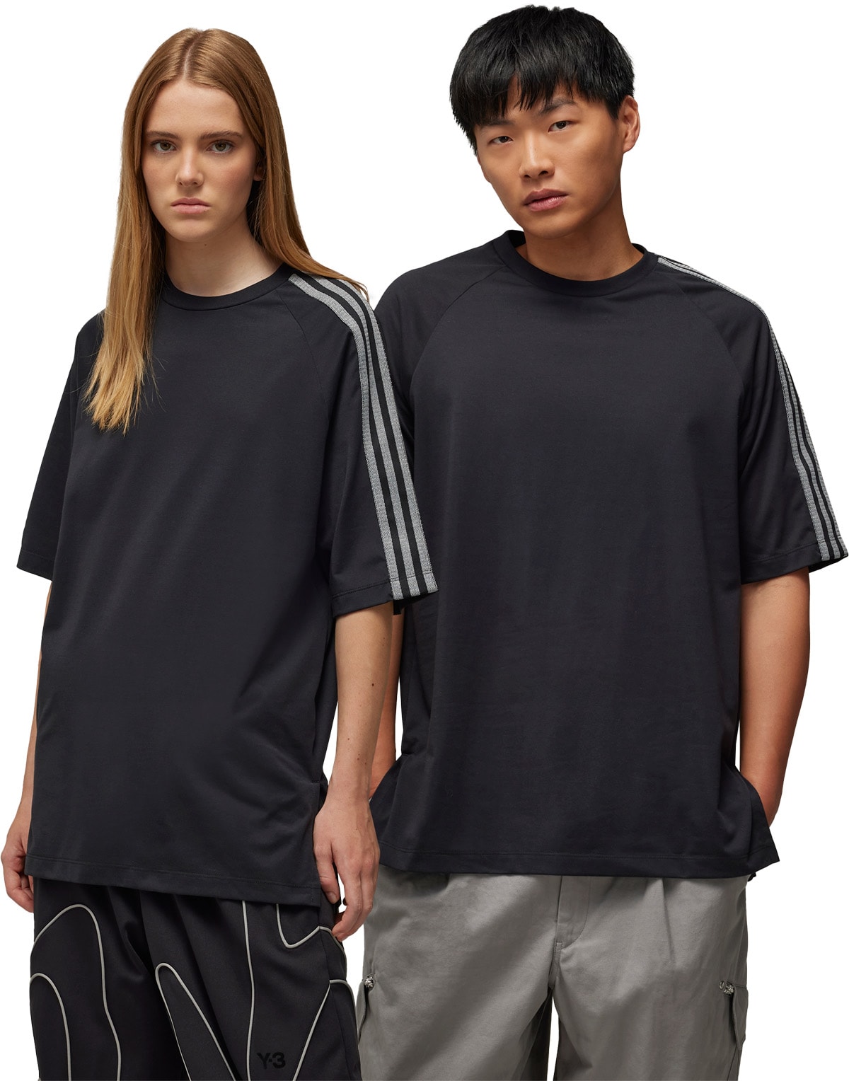 Y-3: Noir T-Shirt à 3 bandes Noir - 3