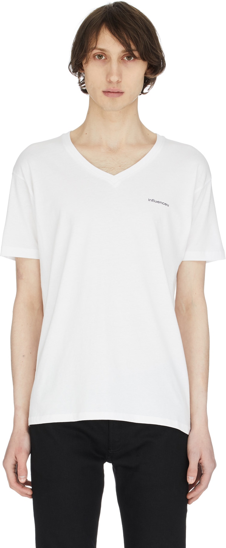 influenceu: White Logo V-Neck T-Shirt - 1