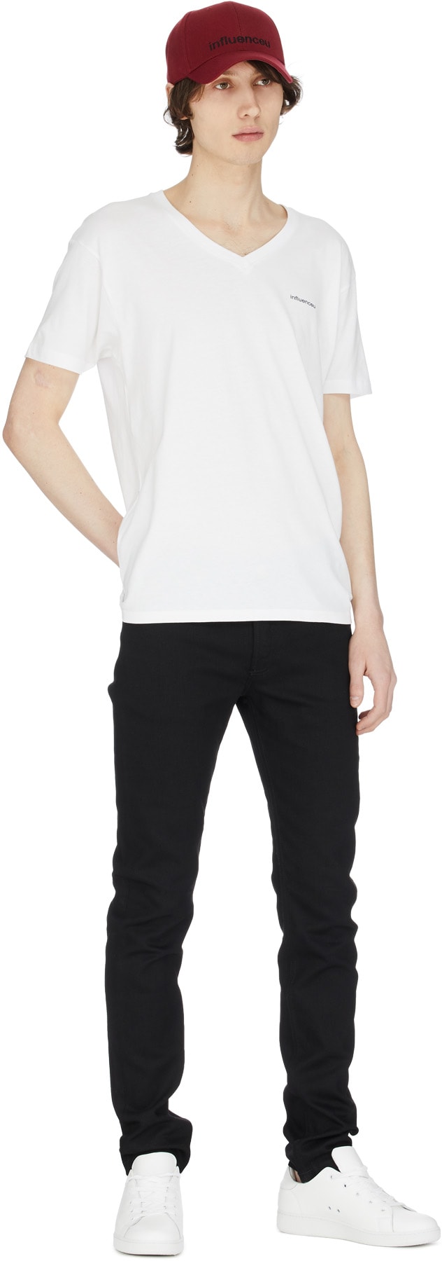 influenceu: White Logo V-Neck T-Shirt - 4