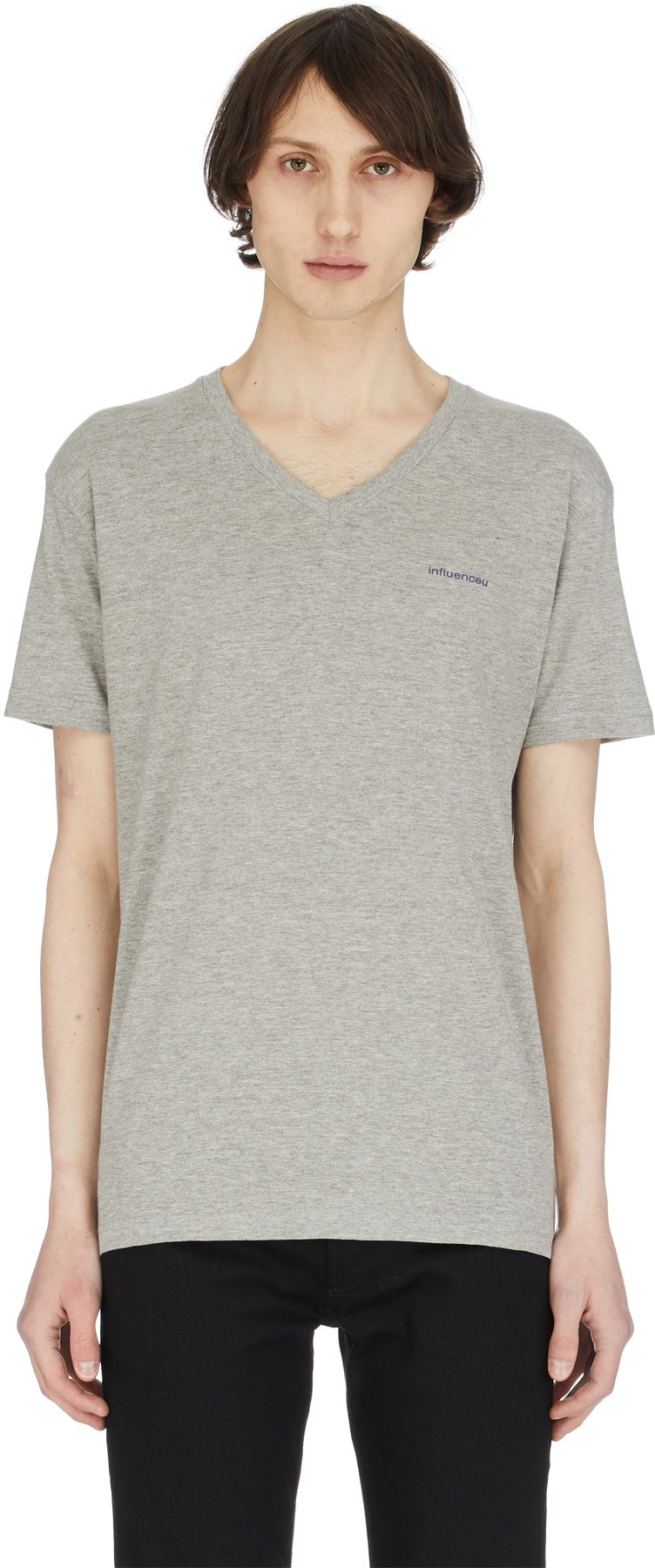 influenceu: Grey Logo V-Neck T-Shirt - 1