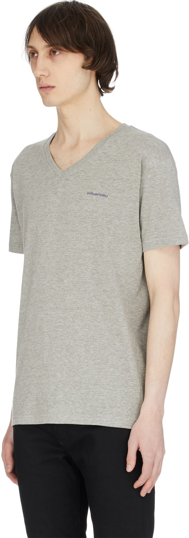 influenceu: Grey Logo V-Neck T-Shirt - 2