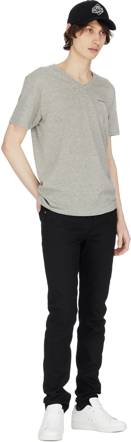 influenceu: Gris T-Shirt V-Neck Logo Gris - 4