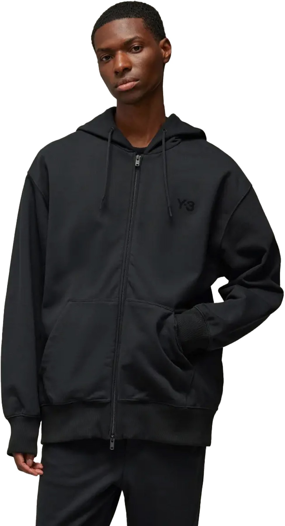 Y-3: Black French Terry Zip Hoodie - 2