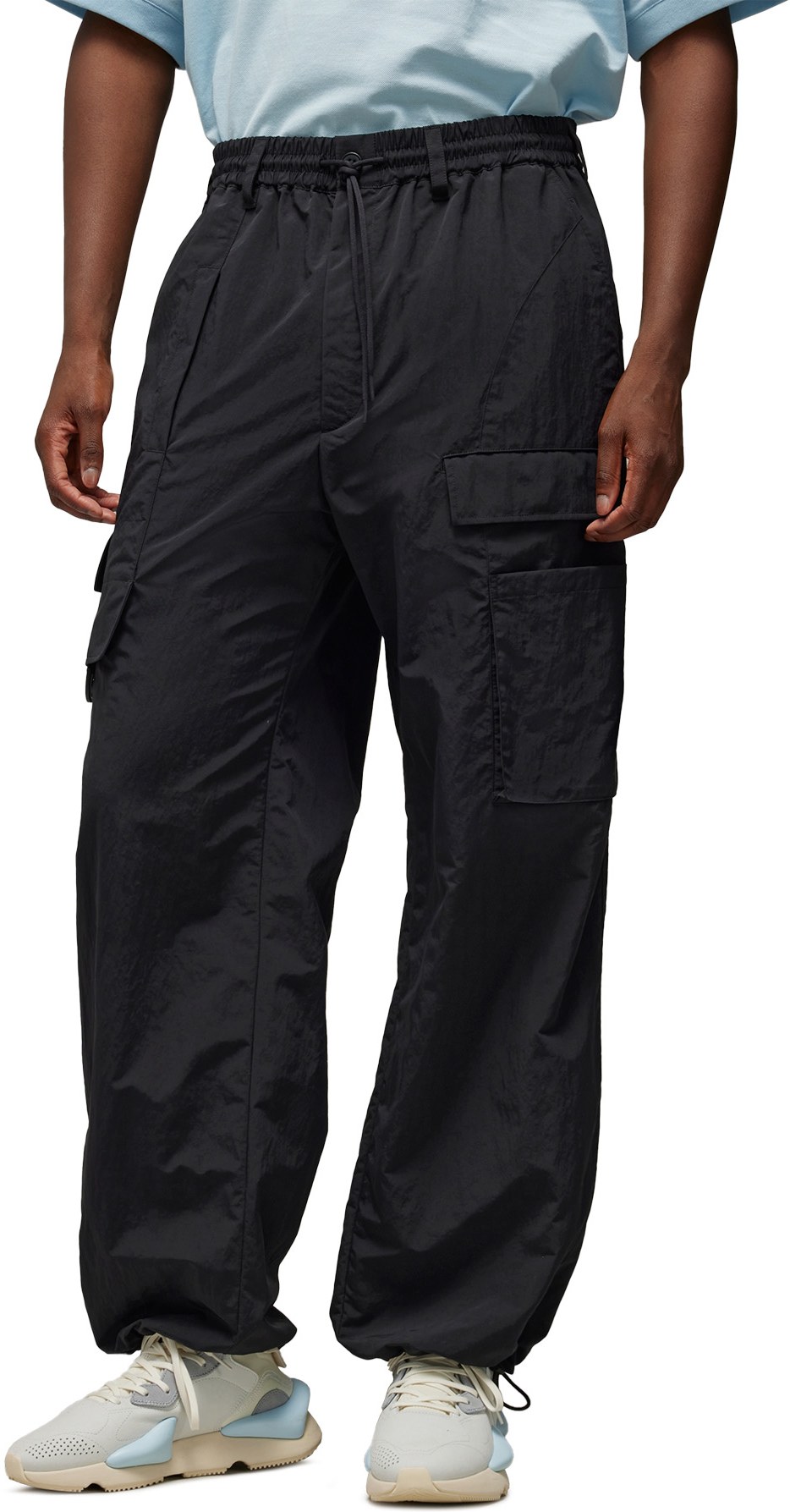 Y-3: Black Crinkle Nylon Pants - 3