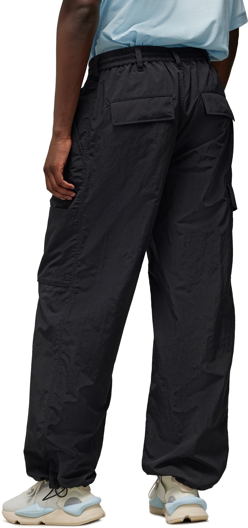 Y-3: Black Crinkle Nylon Pants - 4