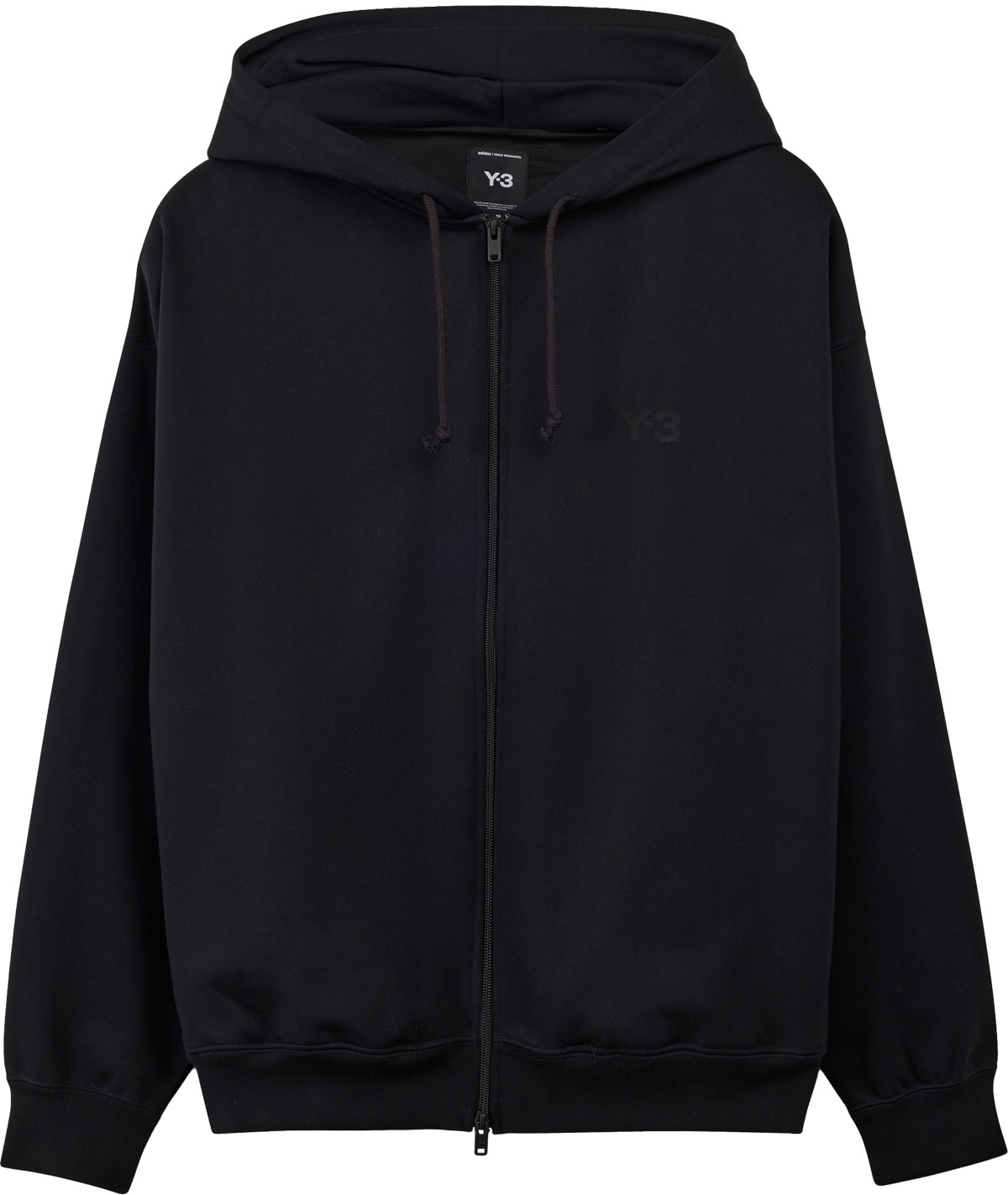 Y-3: Black Brushed Terry Zip Hoodie - 1