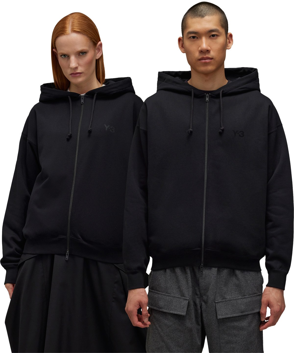 Y-3: Noir Sweat à capuche zippé en éponge brossée Noir - 3