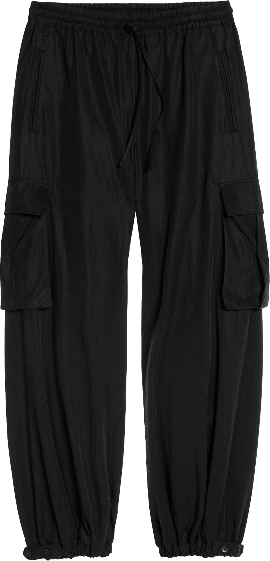 Y-3: Black Washed Twill Pants - 1