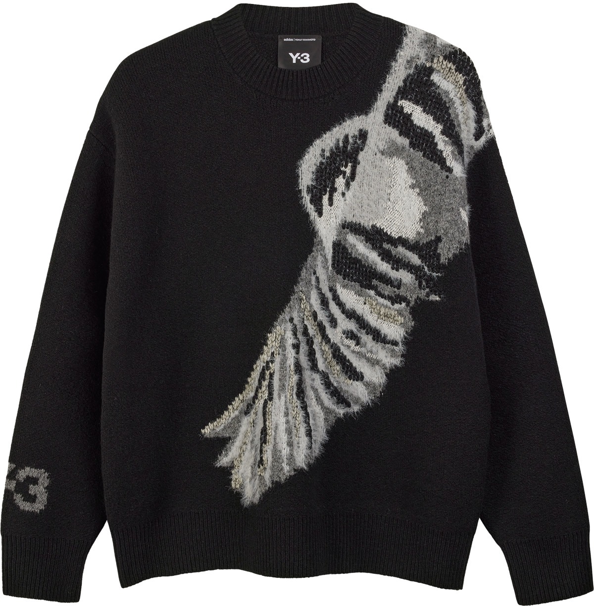 Y-3: Black Graphic Knit Crew Sweater - 1