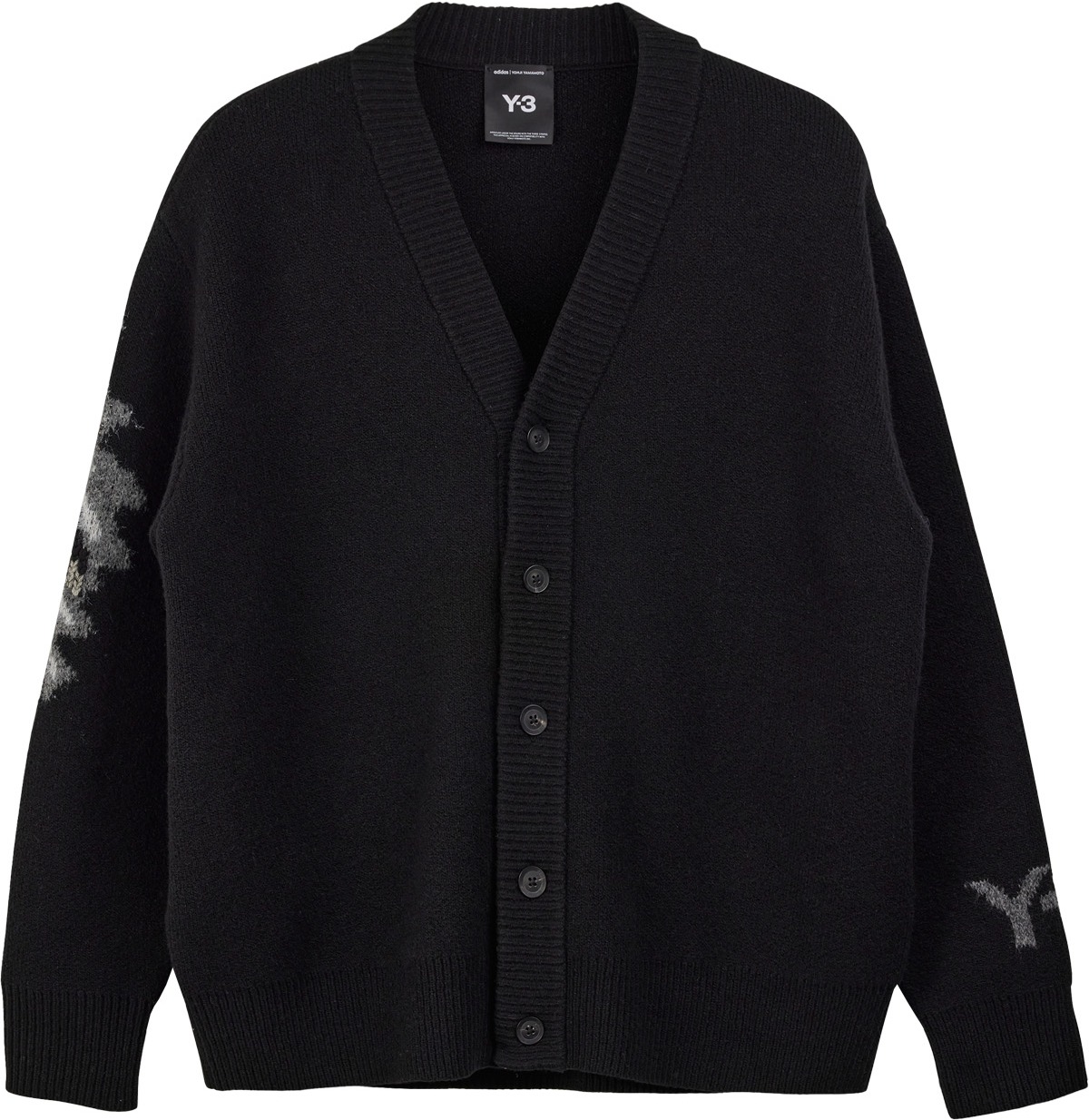 Y-3: Noir Cardigan en maille graphique Noir - 1