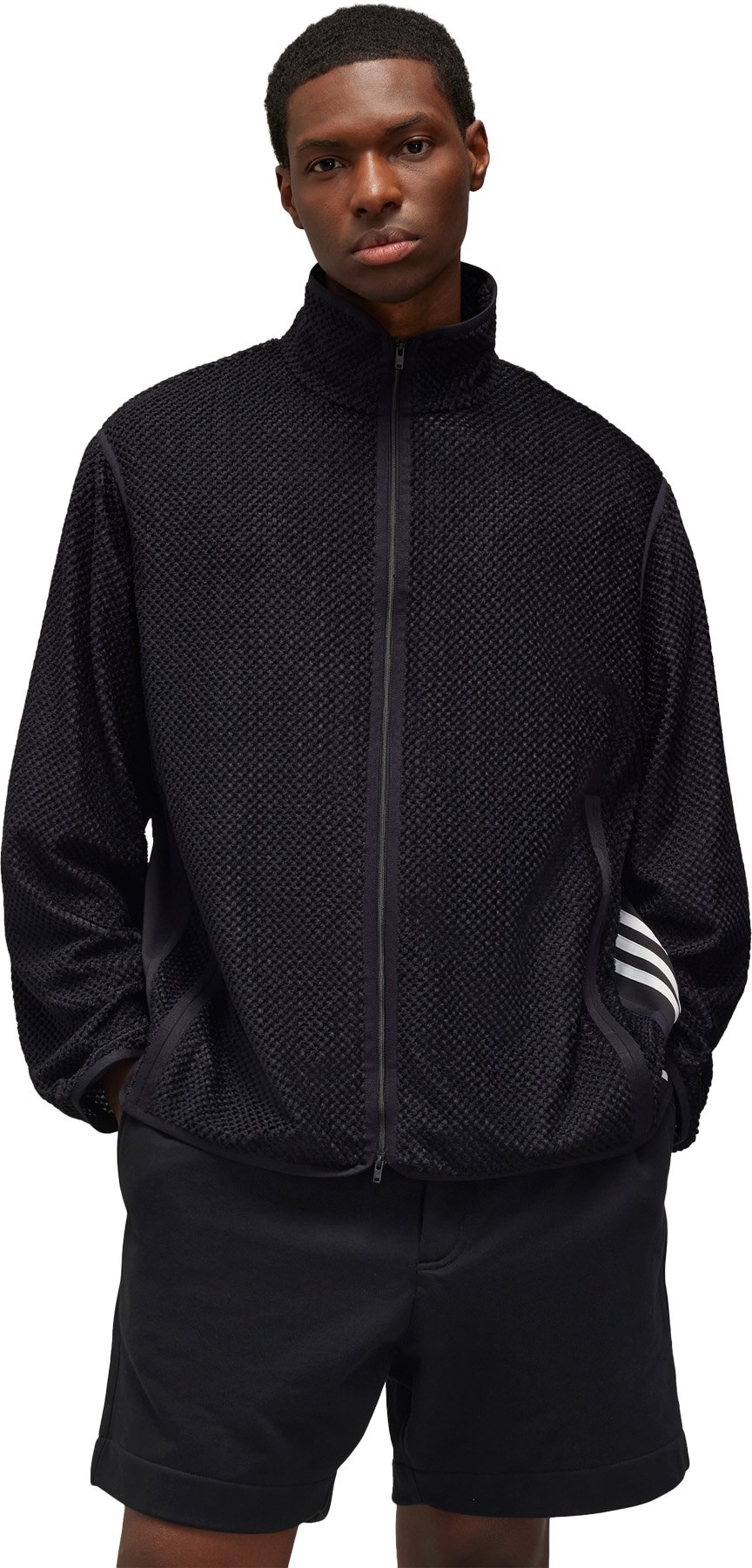 Y-3: Black Waffle Warp Knit Track Top - 3