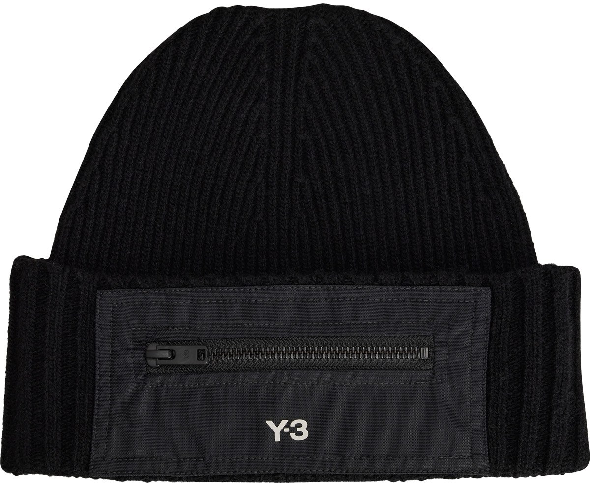 Y-3: Black Patch Beanie - 1