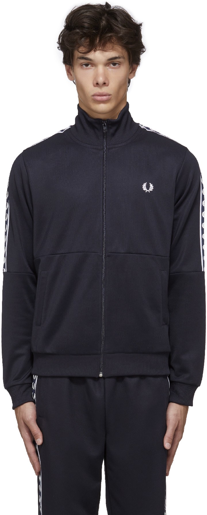 Fred Perry: Blue Panelled Taped Track Jacket - 1