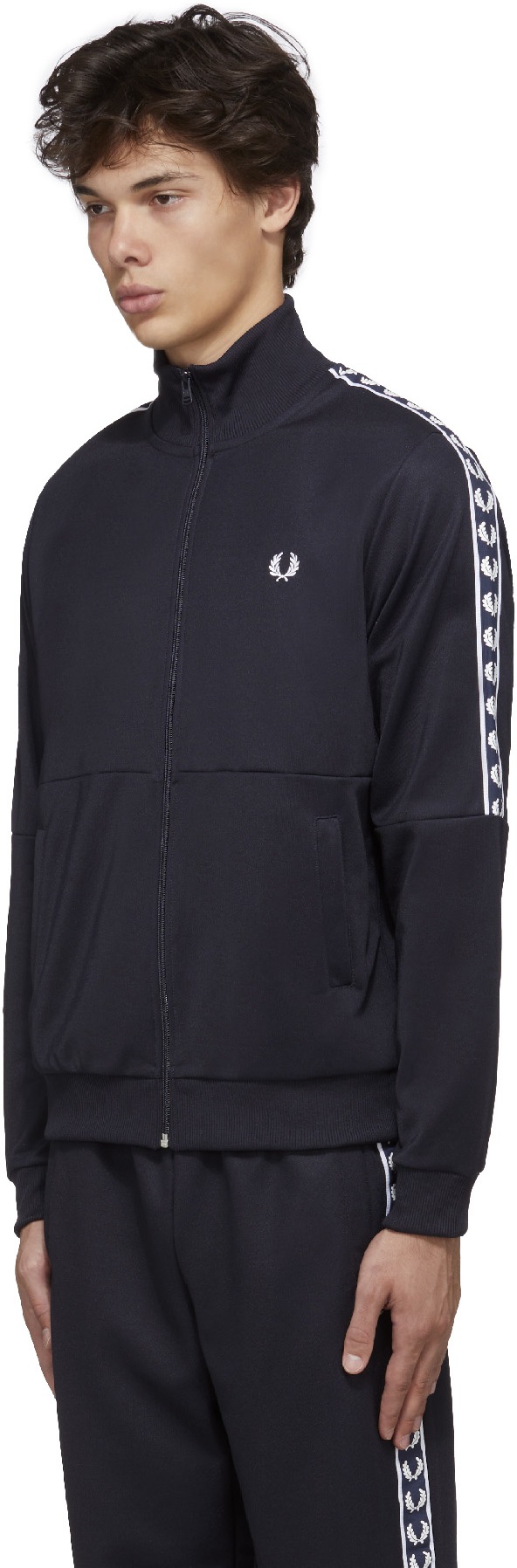 Fred Perry: Blue Panelled Taped Track Jacket - 2