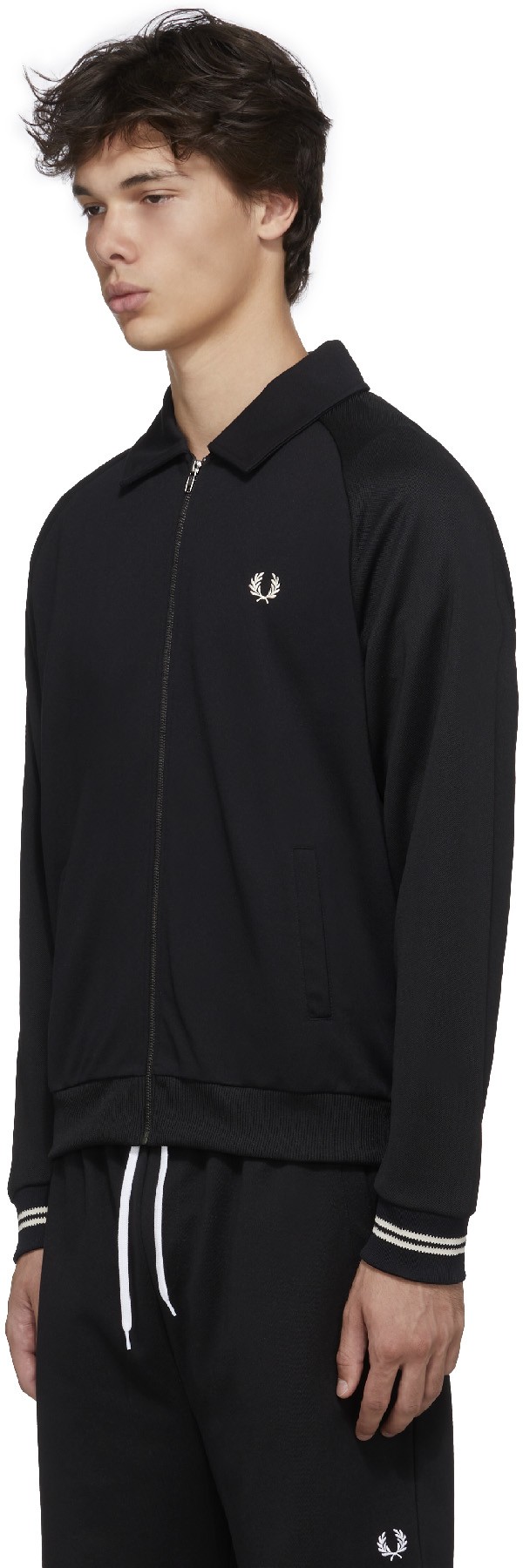 Fred Perry: Black Piqué Texture Track Jacket - 2