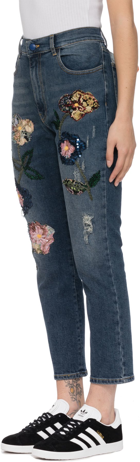 History Repeats: Blue Floral Embellished Crop Jeans - 2