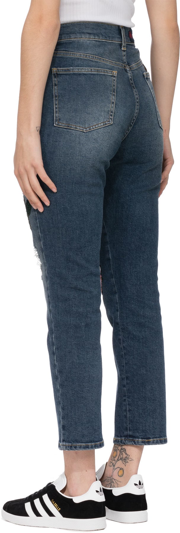 History Repeats: Blue Floral Embellished Crop Jeans - 3