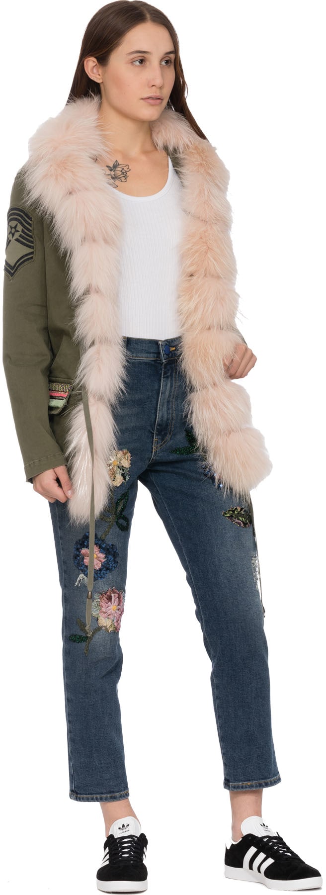 History Repeats: Blue Floral Embellished Crop Jeans - 4