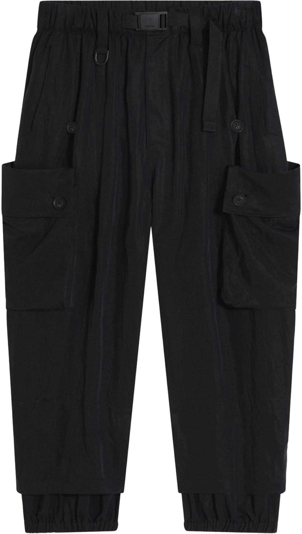 Y-3: Black Washed Twill Cargo Pants - 1