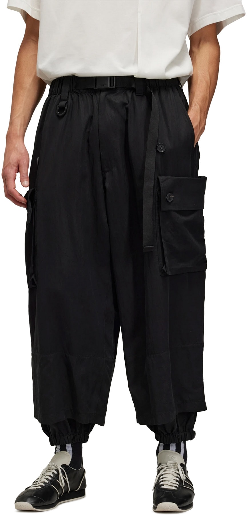 Y-3: Black Washed Twill Cargo Pants - 2