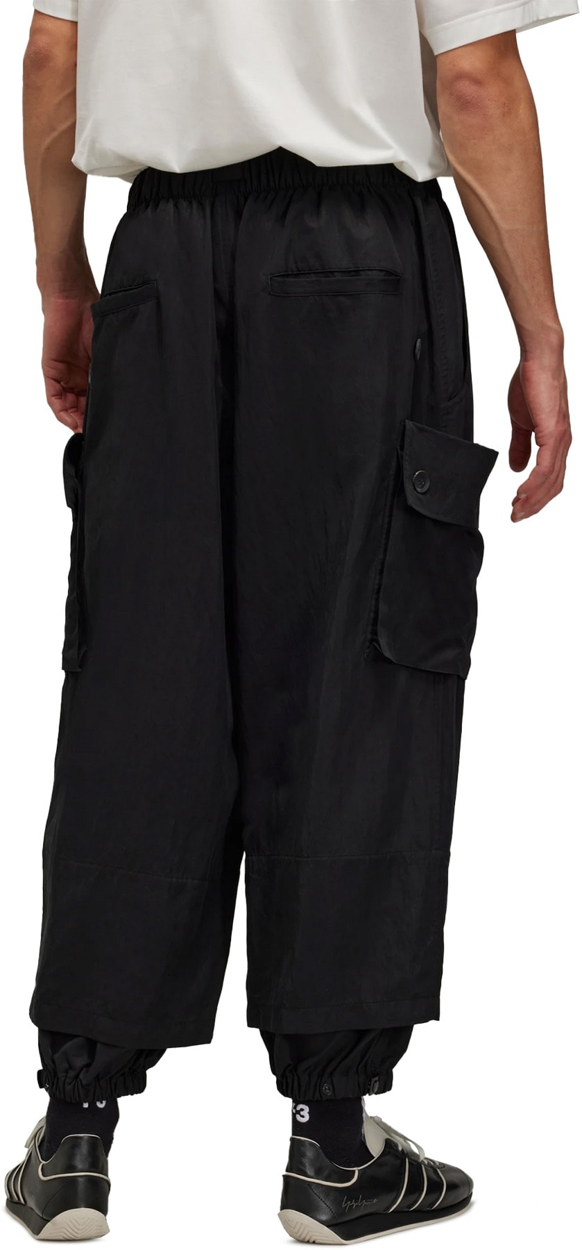 Y-3: Black Washed Twill Cargo Pants - 3