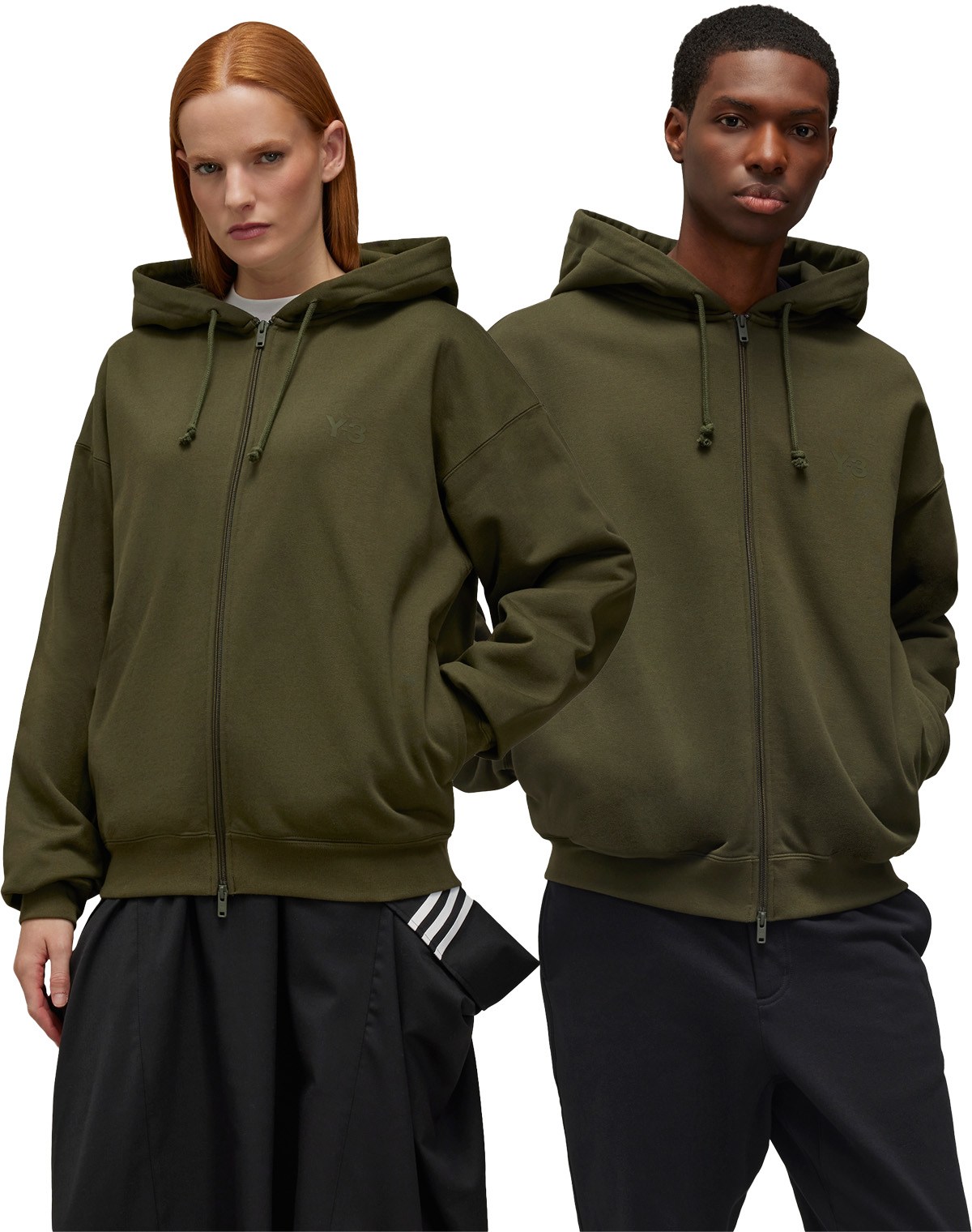 Y-3: Vert Sweat à capuche zippé en éponge brossée Vert - 3