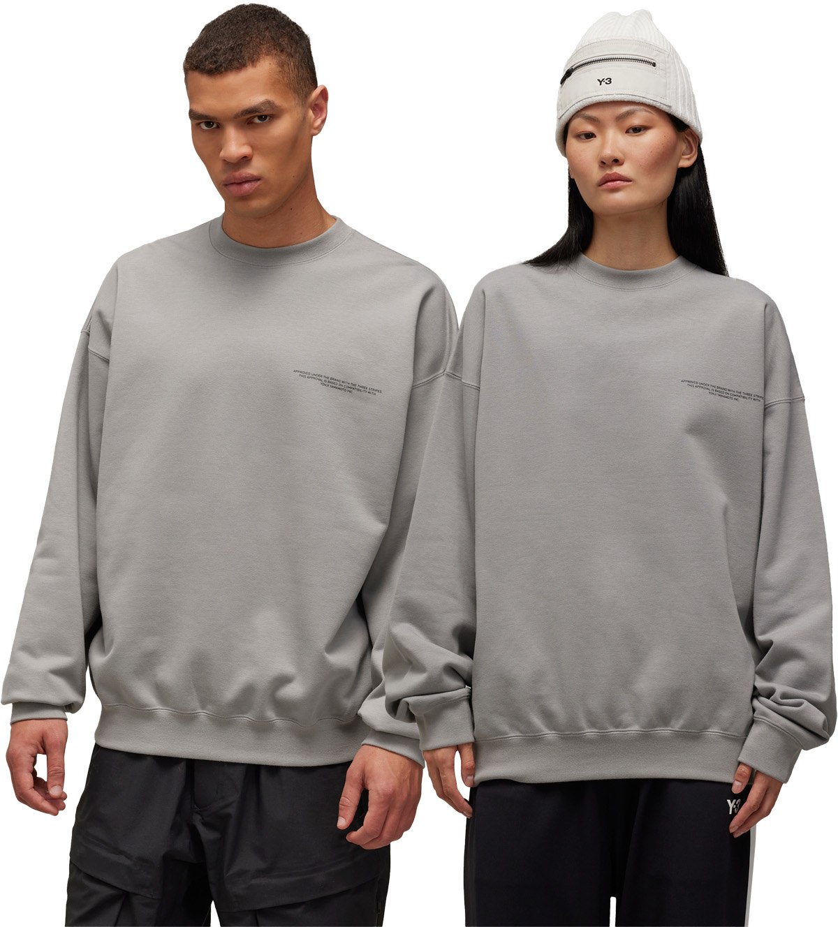 Y-3: Grey Logo Crew Sweater - 3