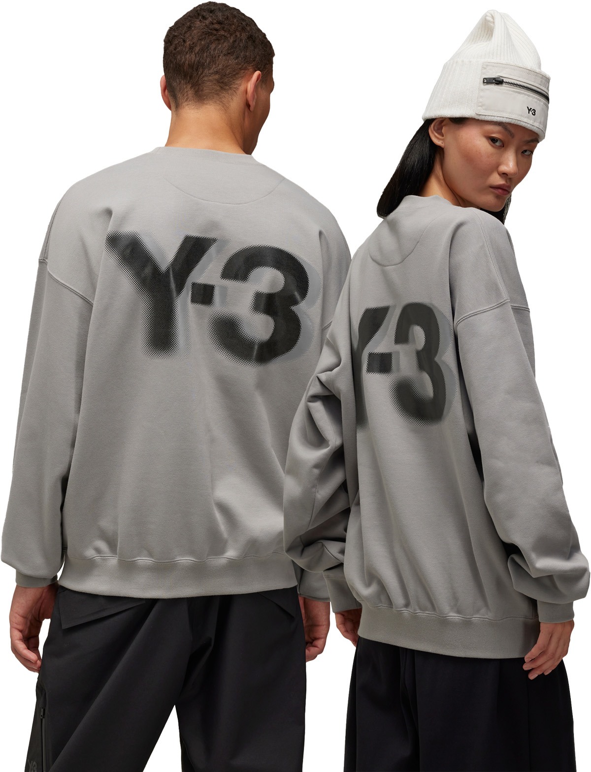 Y-3: Gris Logo Crew Sweater Gris - 4