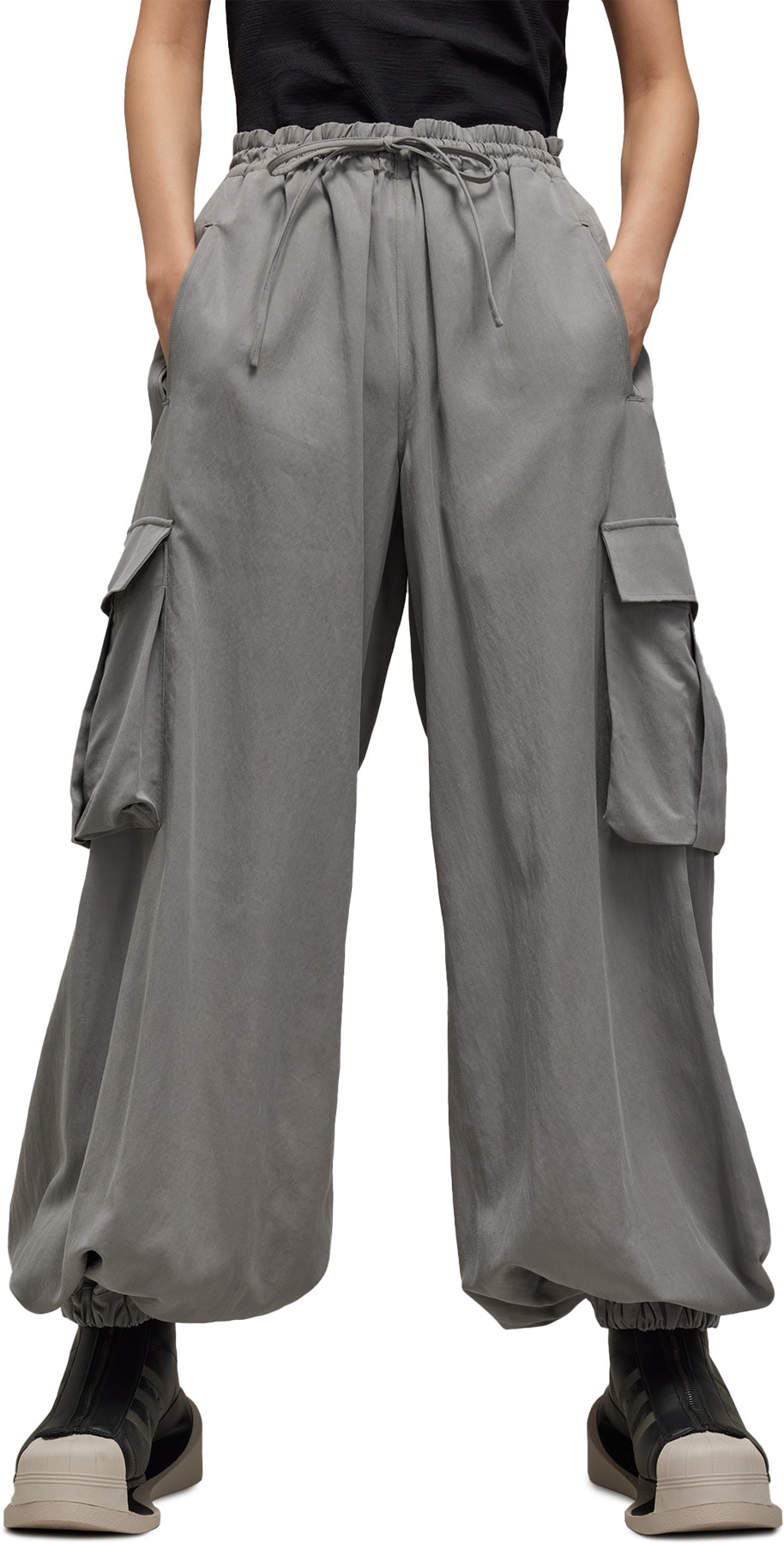 Y-3: Grey Washed Twill Pants - 3