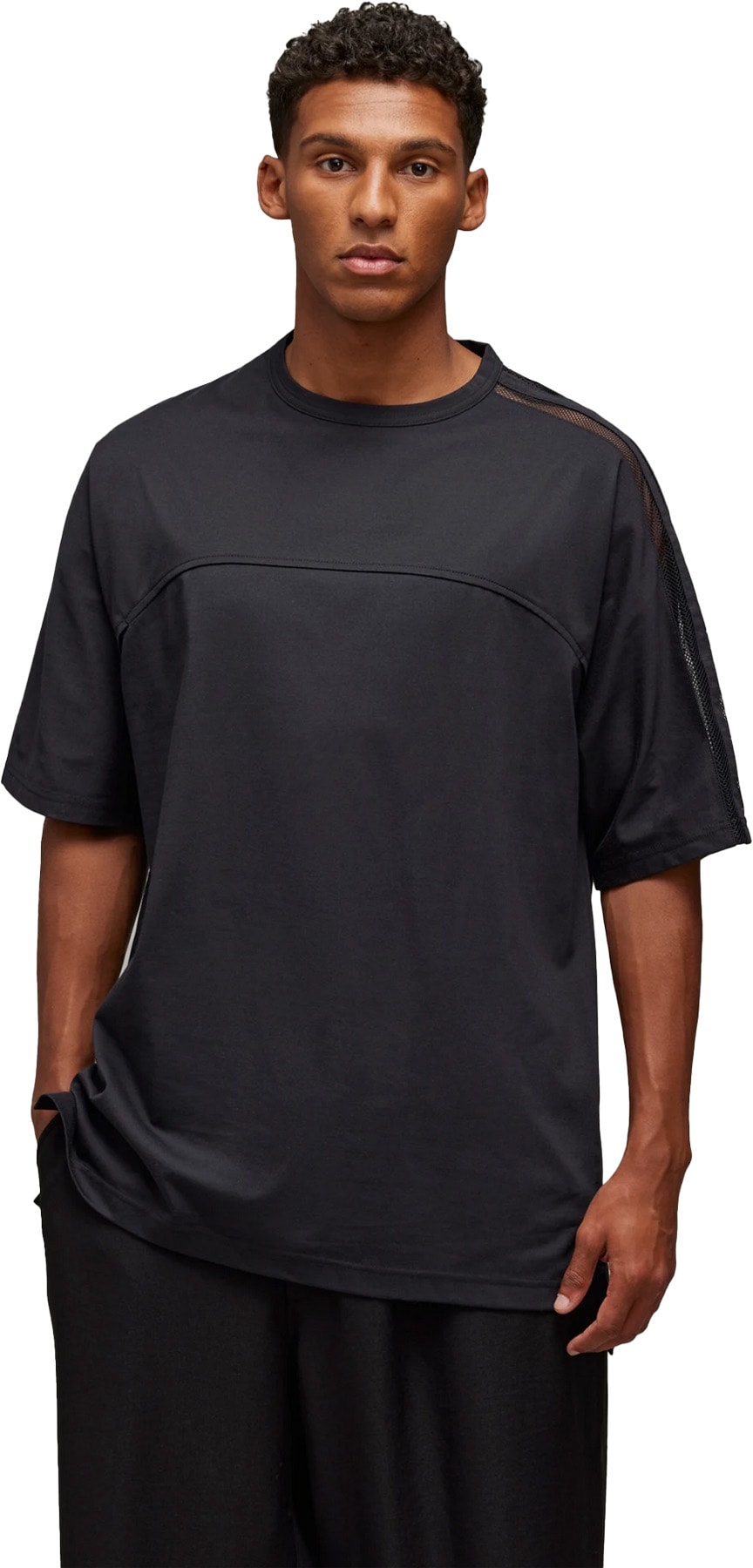Y-3: Black Mesh 3-Stripes Short Sleeve T-Shirt - 2