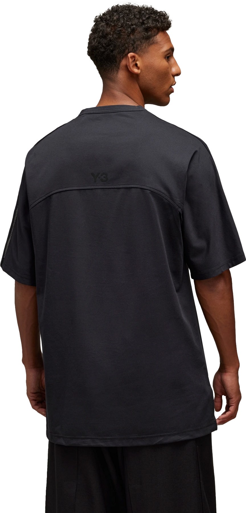 Y-3: Black Mesh 3-Stripes Short Sleeve T-Shirt - 3