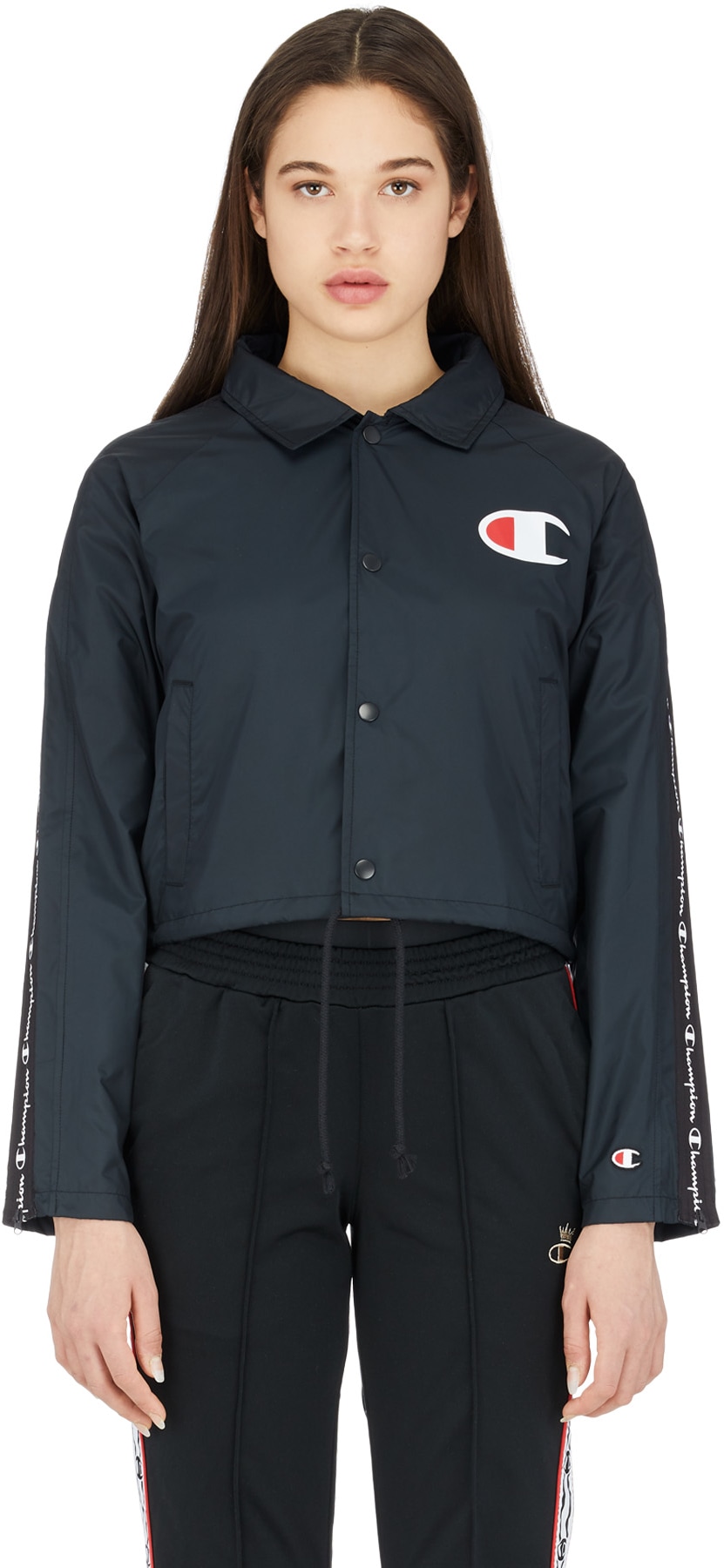 Champion: Black Cropped Coaches Jacket - 1