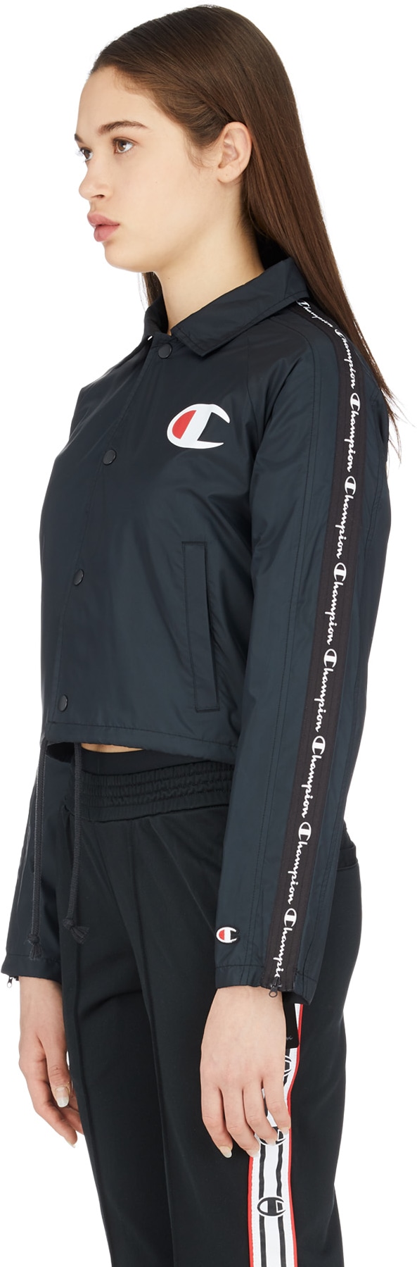 Champion: Black Cropped Coaches Jacket - 2