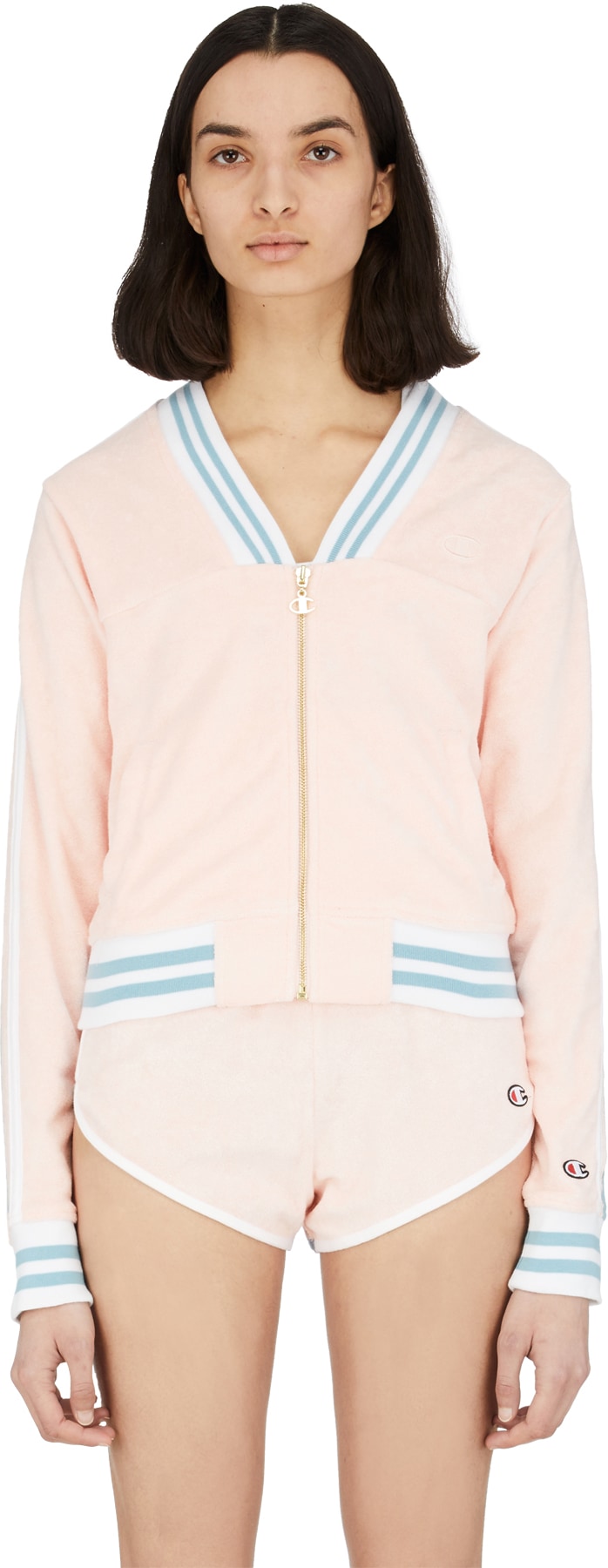 Champion: Pink Terry Cloth Warm Up Jacket - 1