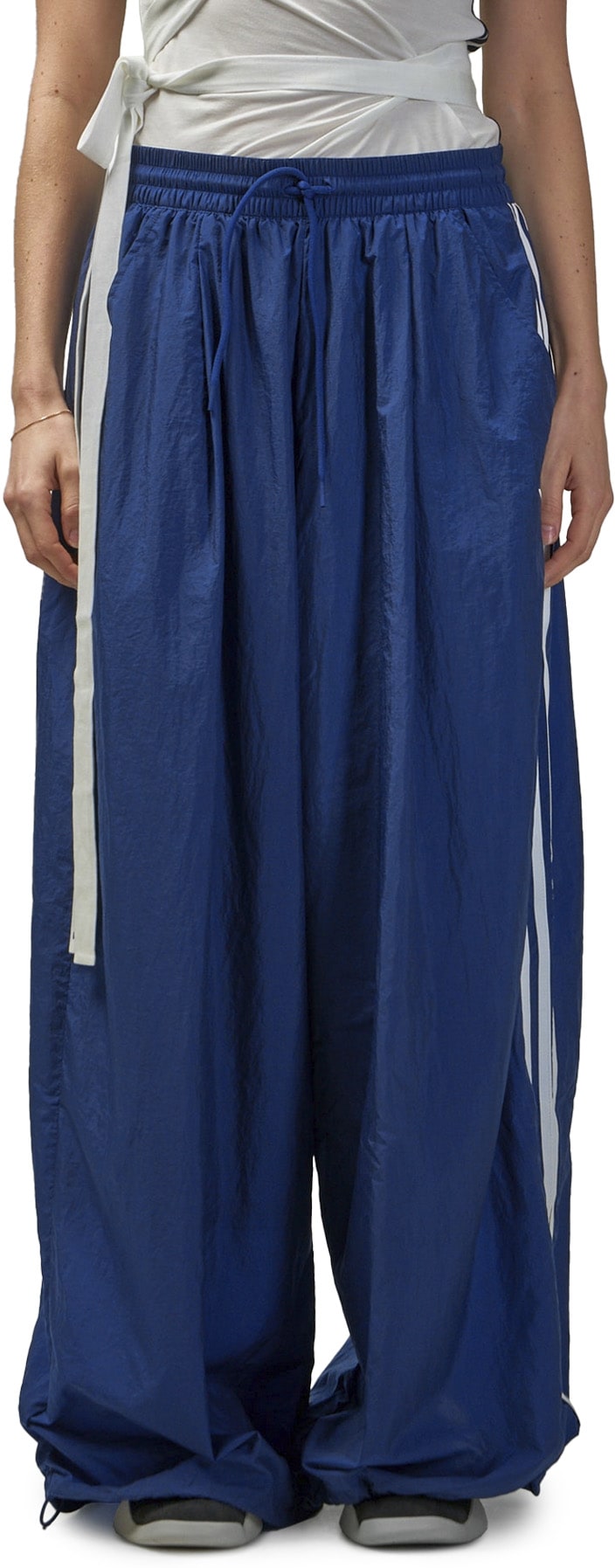 Y-3: Blue 3-Stripes Nylon Track Pants - 1
