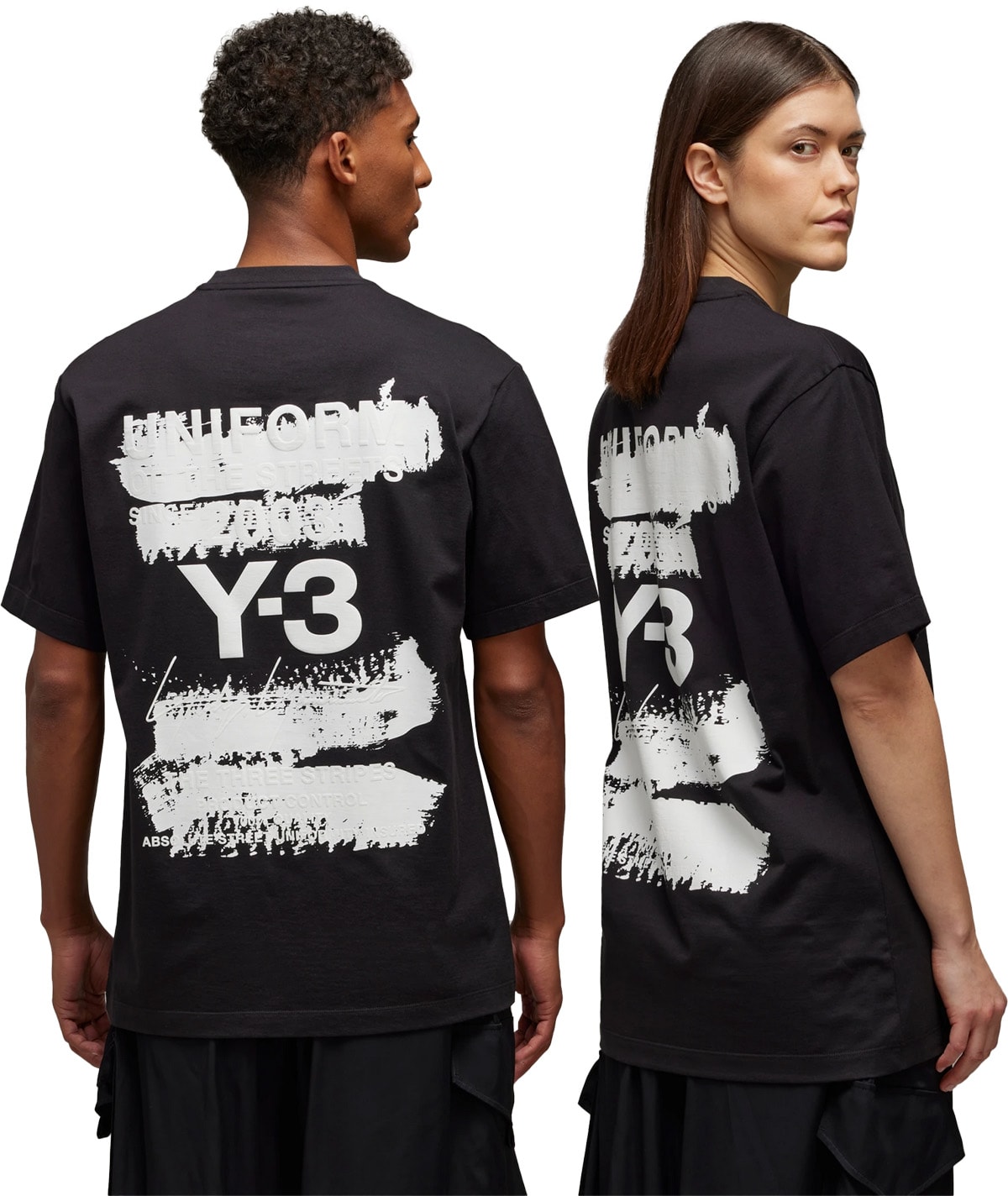 Y-3: Noir T-Shirt graphique à manches courtes Noir - 3
