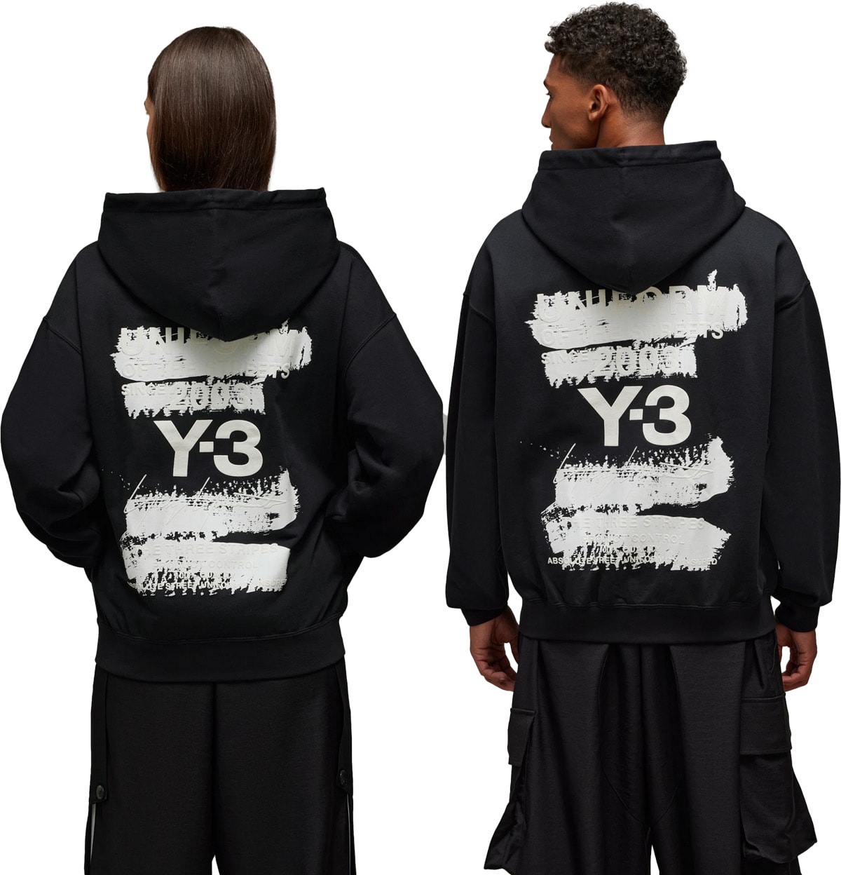 Y-3: Noir Sweat à capuche graphique Noir - 3