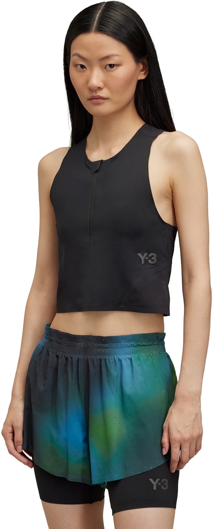 Y-3: Black Running Fitted Top - 2